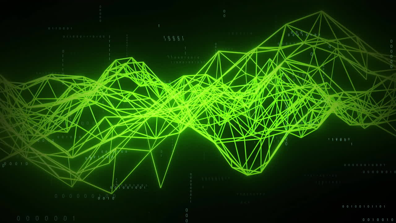 Animation of data transfer glowing neon light trails over black background