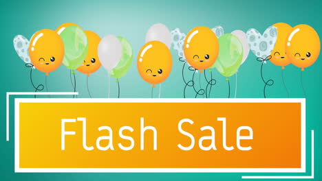 animación de texto de venta flash sobre globos sobre fondo verde