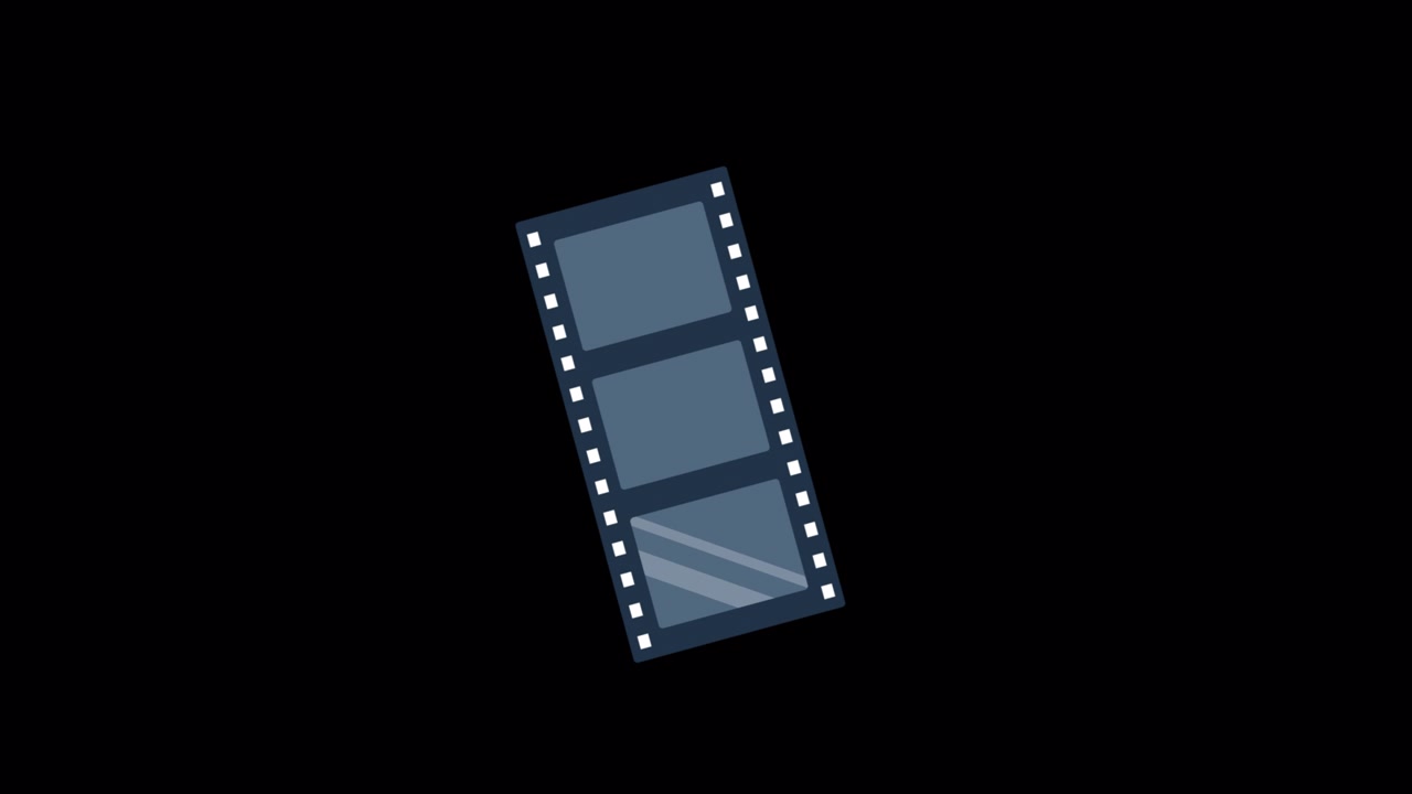 Pellicola cinematografica animata in rotazione su sfondo nero.