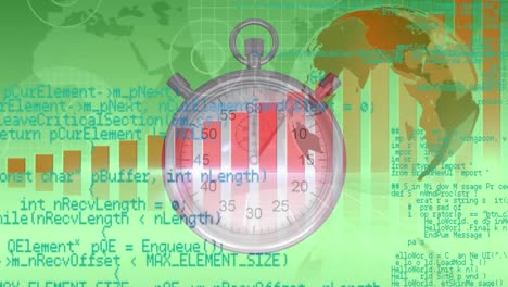 animation of statistics with data processing, globe and stopwatch