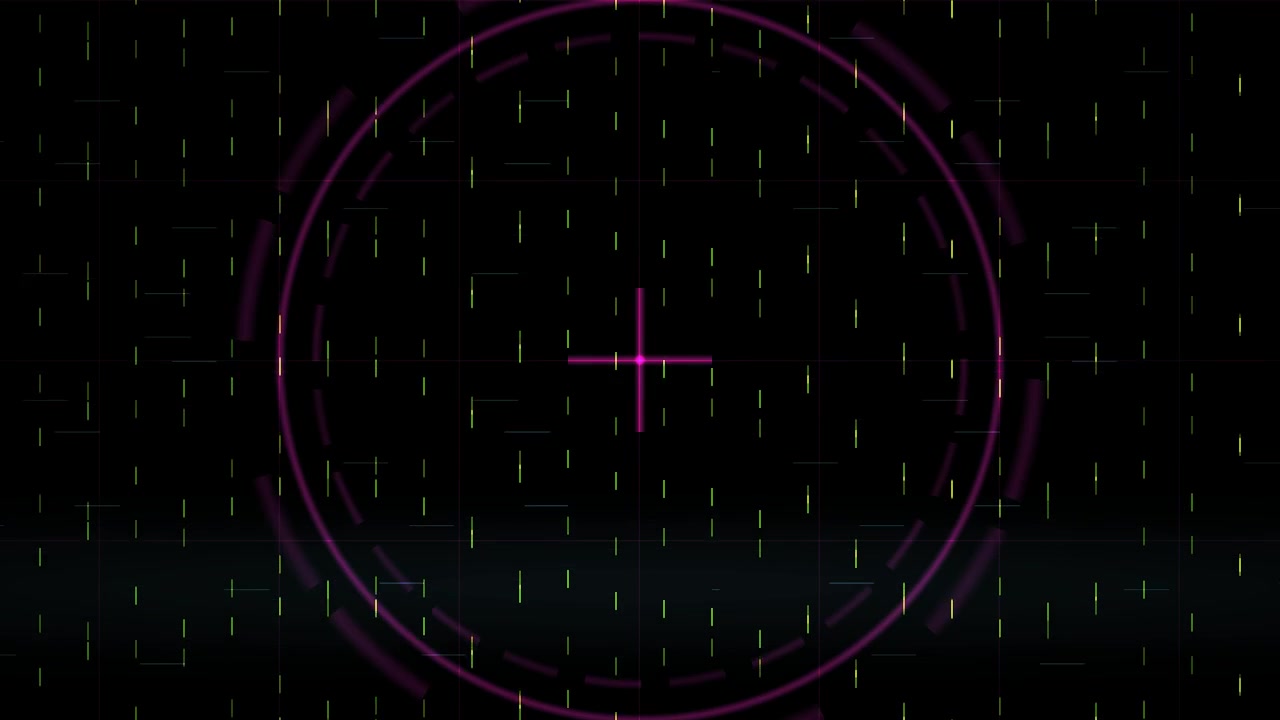 Digital HUD Interface with Rotating Circular Target and Data Grid