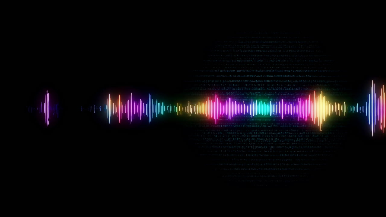Vivid Rainbow Waveform Pulses Across Screen, Colorful Audio Spectrum Visualizer With Pulsating Amplitude Bars,