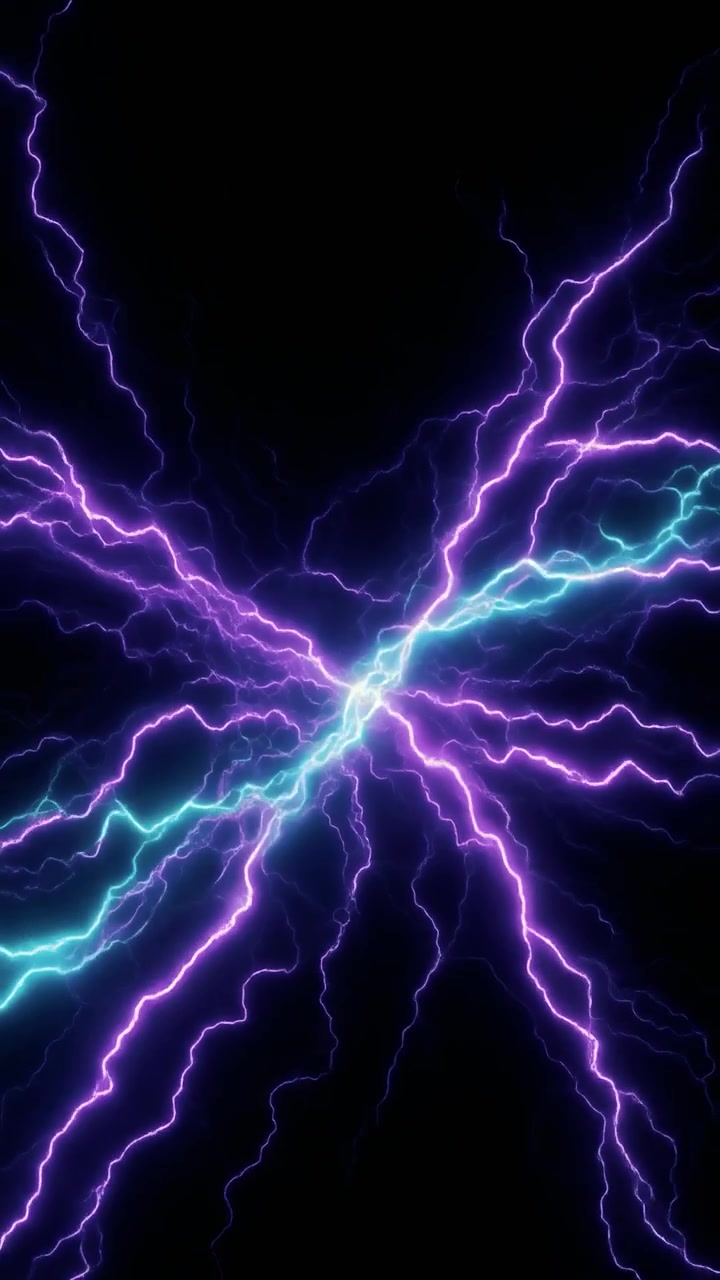 Animated Purple and Cyan Electric Lightning Bolts on Black Background