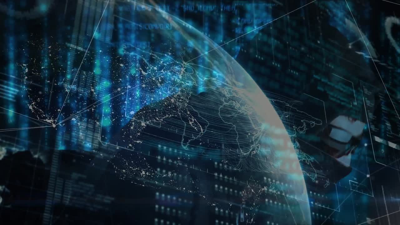 Animation of globe of networks of connections over hacker