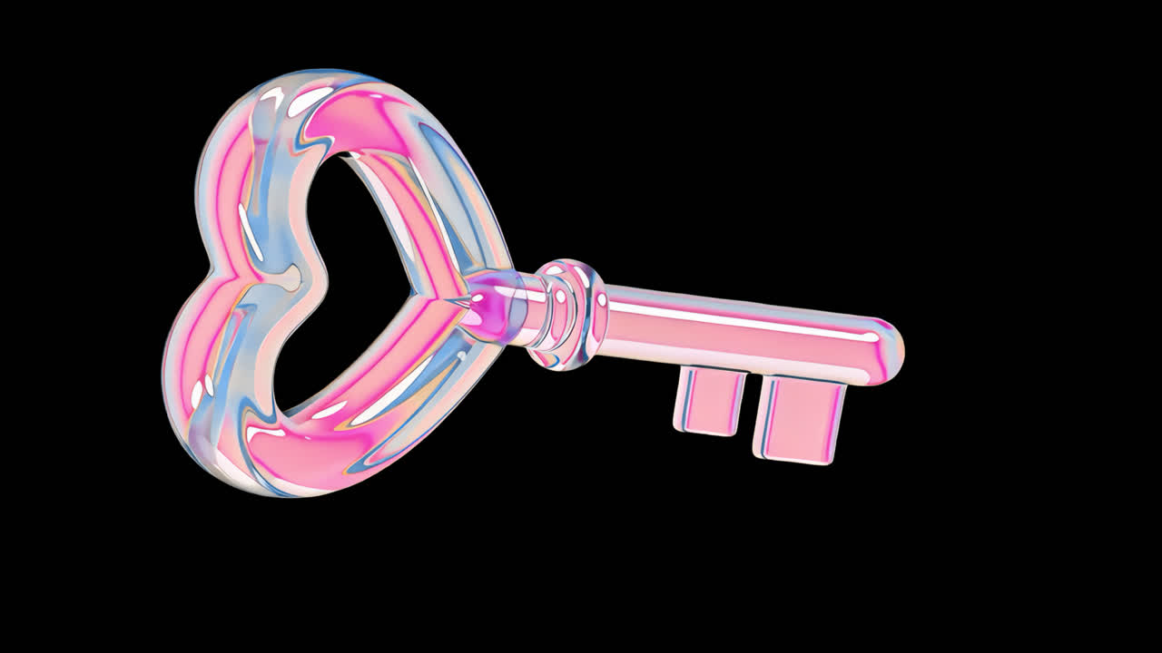 Aesthetic heart shaped key animation isolated asset, transparent 4K video, alpha channel, ProRes