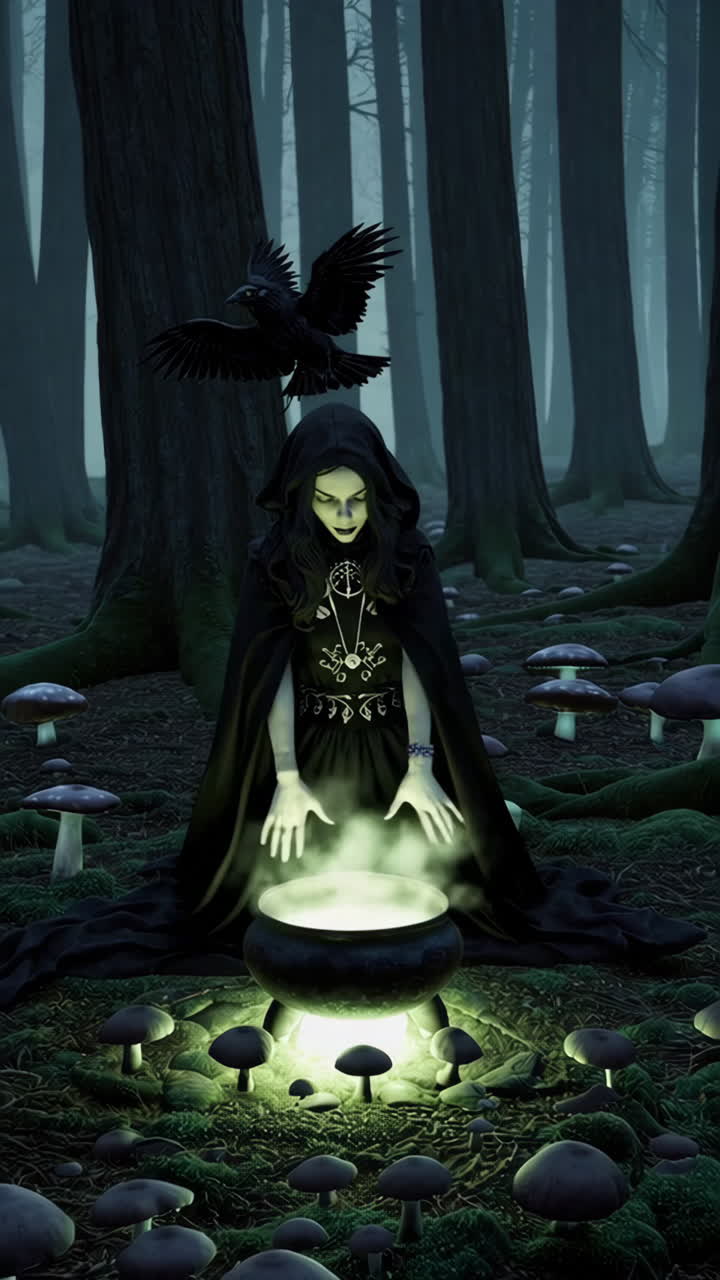 Dark Forest Witch Brewing Potion