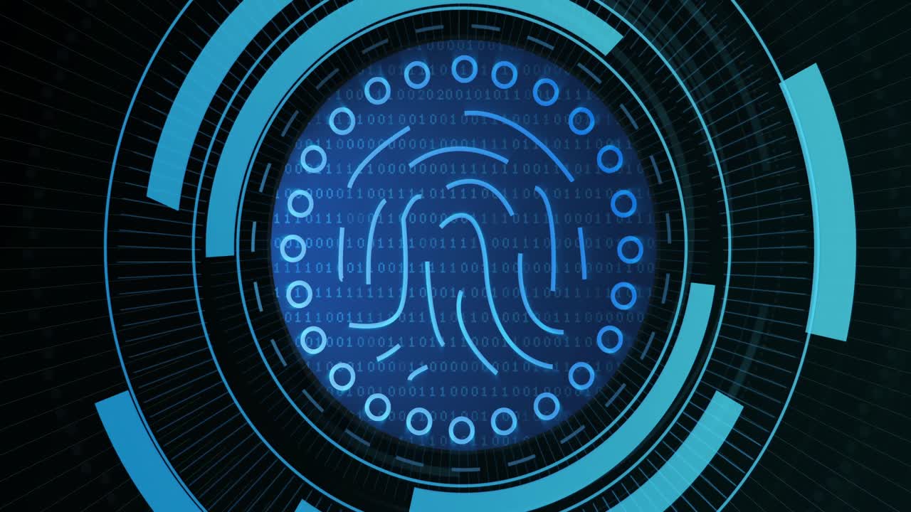 animación de la huella dactilar en el círculo de procesamiento sobre fondo negro