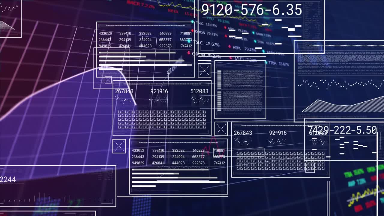 animación del procesamiento de datos financieros sobre un fondo oscuro