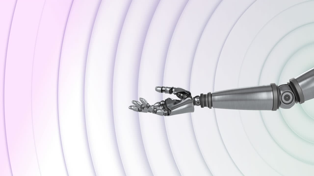 mano robótica moviéndose contra filas de círculos blancos pulsantes en el fondo