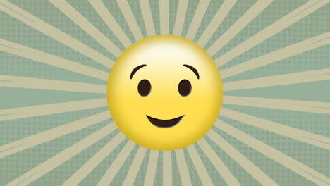 animación del icono del emoji sonriente sobre el fondo del patrón de rayas
