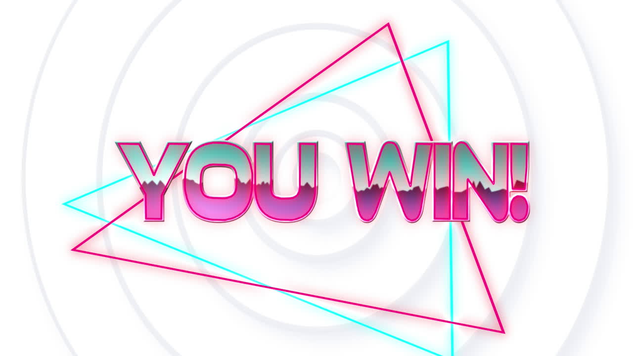 당신이  ⁇  배경에 네온 삼각형 모양을 통해 텍스트를 이기는 디지털 애니메이션