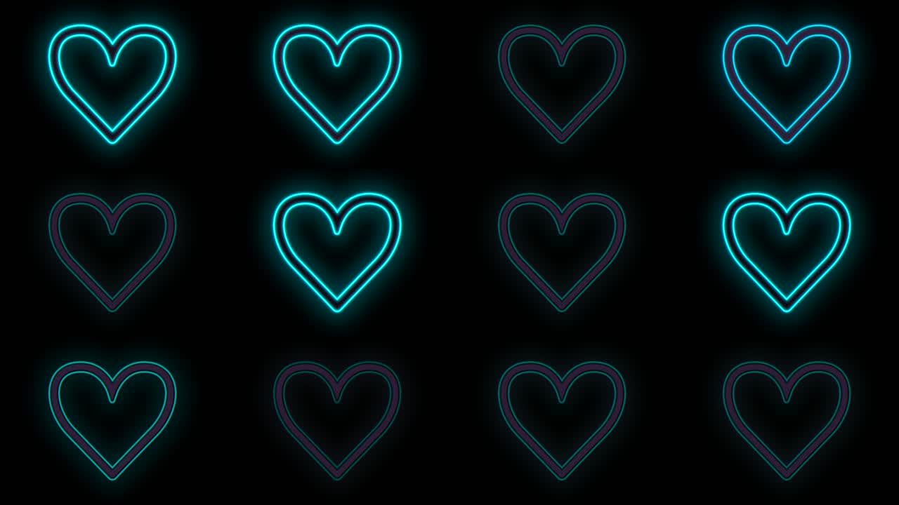 펄싱하는 네온 블루 라이트가 있는 하트 패턴 11