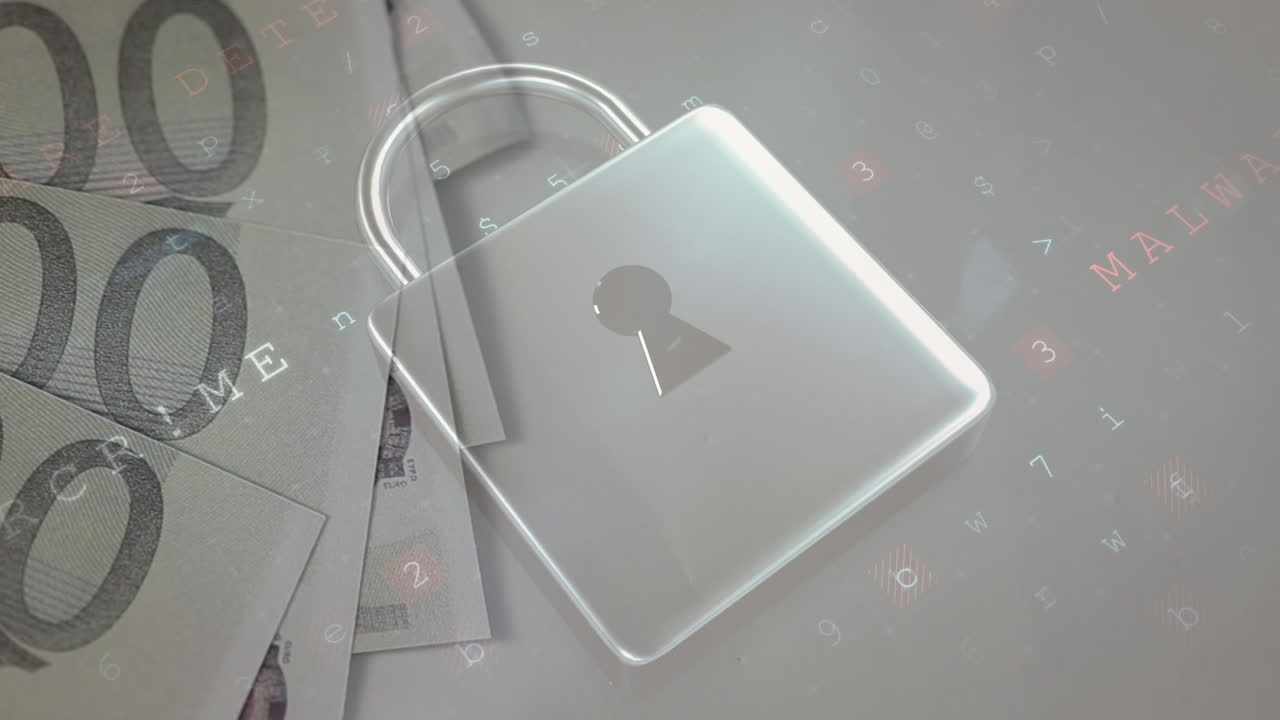 움직이는 데이터 프로세싱과 은행권 위의  ⁇ 락의 애니메이션