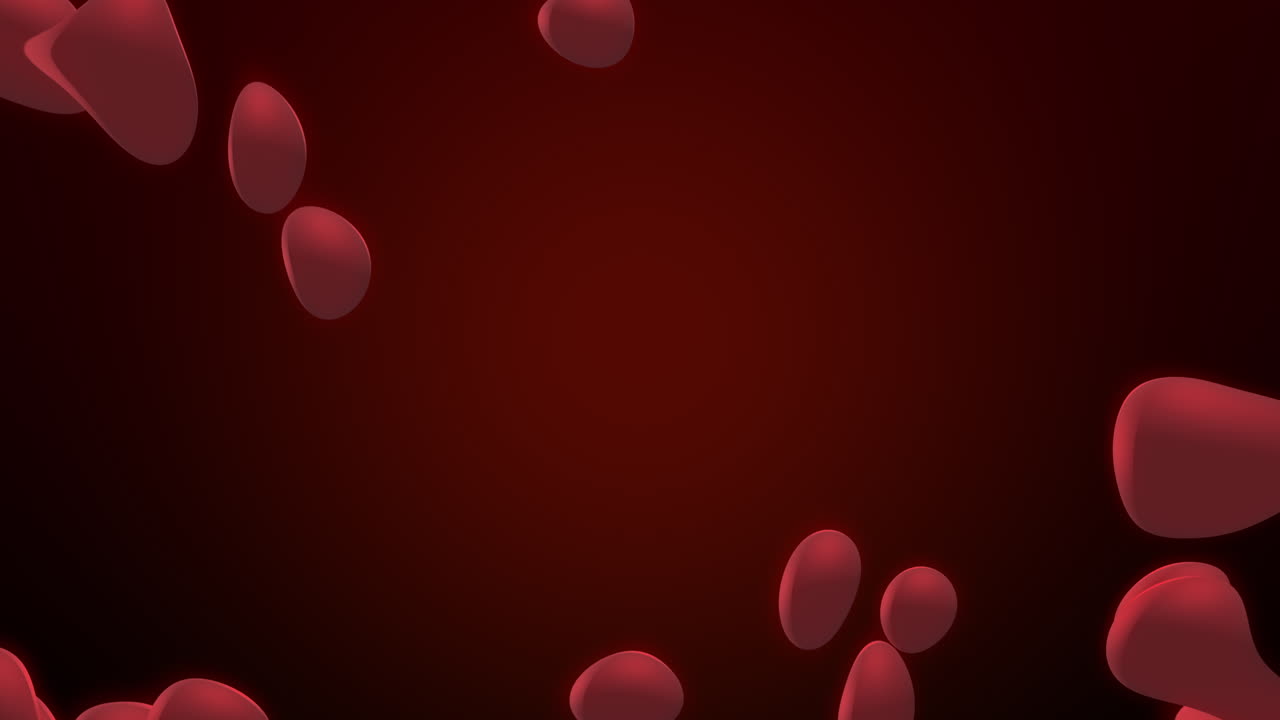 Looping rotating animation of a red liquid droplet cloud in zero gravity