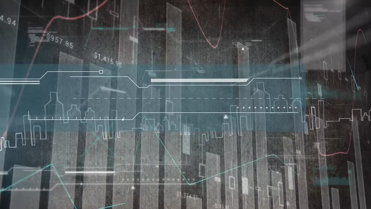 animación del procesamiento de datos estadísticos sobre el paisaje urbano