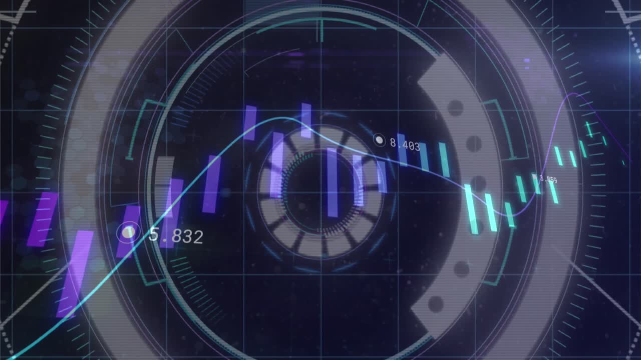 범위와 검은색 배경에서 금융 데이터 처리의 애니메이션