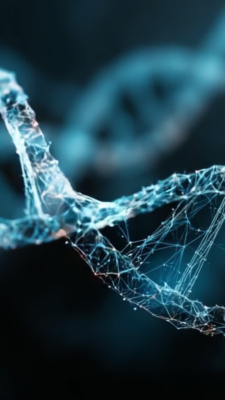 Una sbalorditiva rappresentazione visiva di molecole di DNA intrecciate con intricate reti di luce ed energia, che evidenzia la complessità e la bellezza delle strutture genetiche.