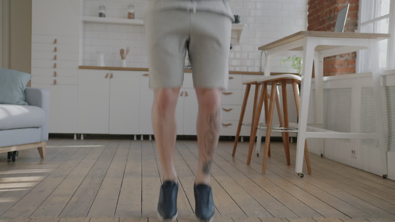 Man Skipping Rope at Home