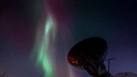 nightlapse time-lapse of aurora borealis above eiscat satellite in tromso