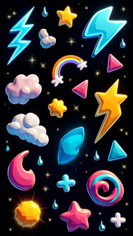 vibrant cartoon cosmic shapes and symbols pattern
