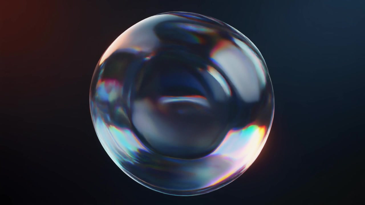Abstract Iridescent Glass Sphere Morphing into a Disc Shape