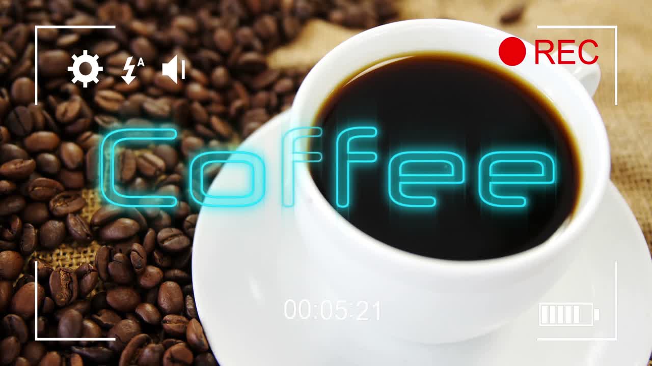 animación del texto del café sobre la taza de café