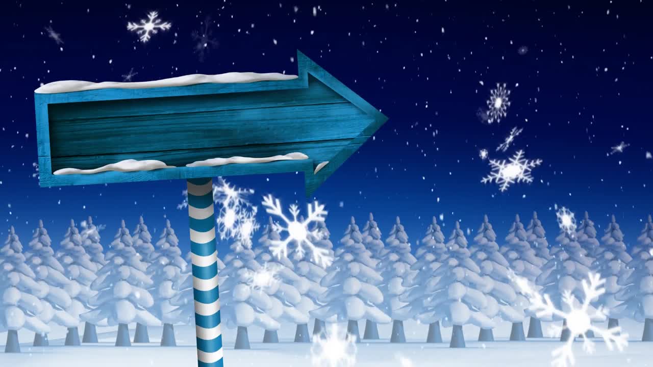 눈이 내리고 나무 표지판