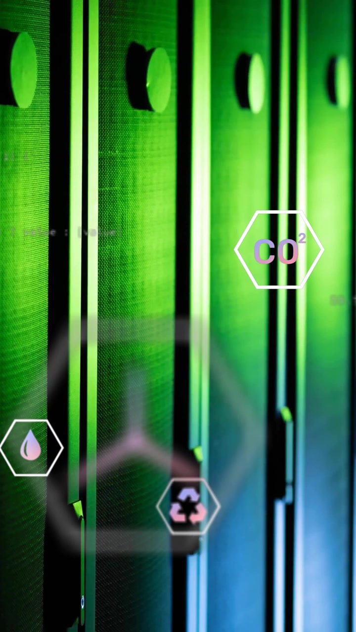 Animation of eco icons and data processing over computer servers