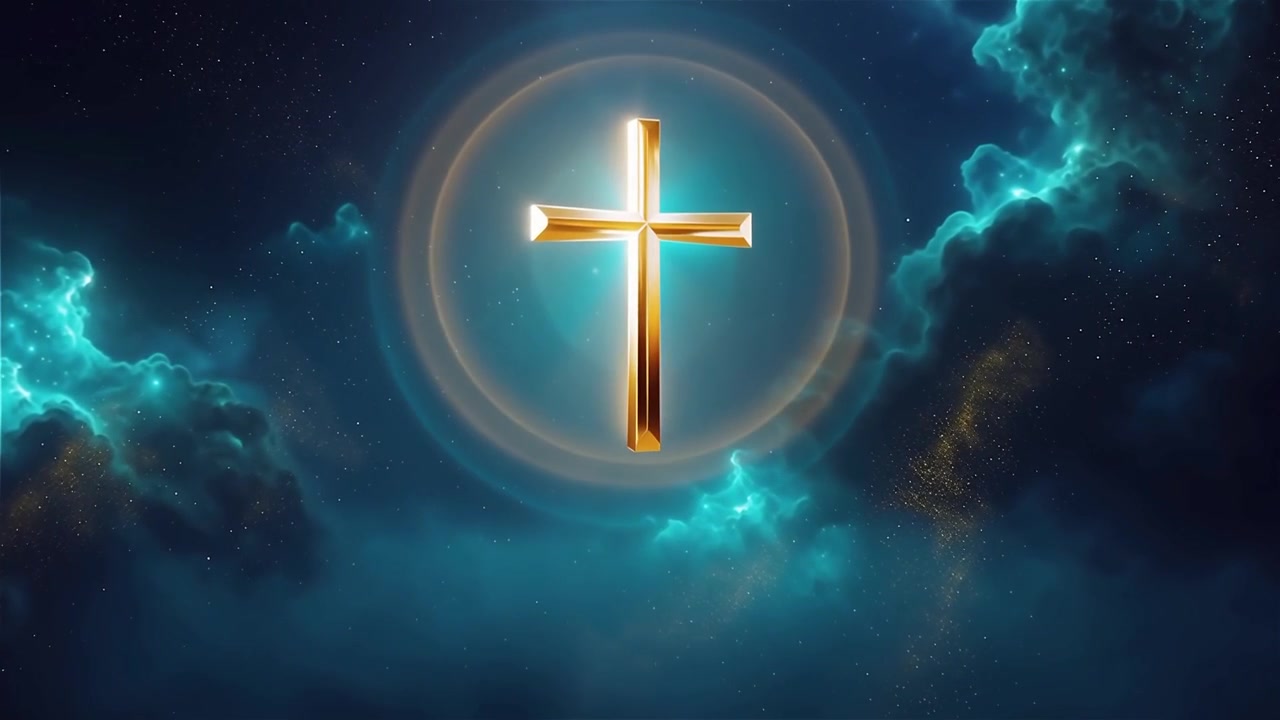 Croce Cristiana Luce Celestiale Sfondo per il Culto.