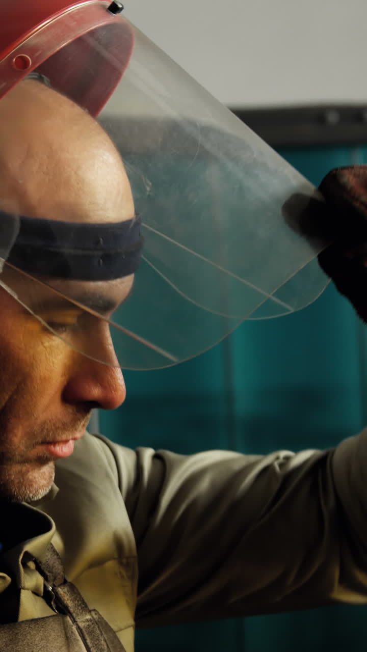 soldador masculino con casco de protección