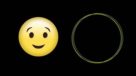 Animation-of-happy-emoji-emoticon-icon-and-abstract-shapes-on-black-background