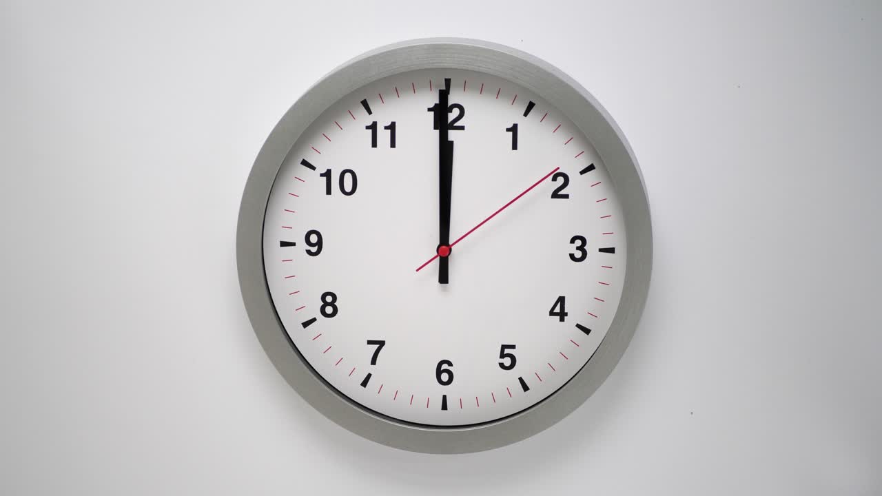 close up de un reloj blanco en fondo blanco, apuntando a la medianoche