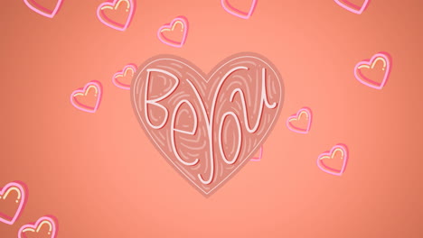 animation of be you on pink heart, over flying hearts