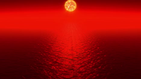 red sun setting over a red ocean