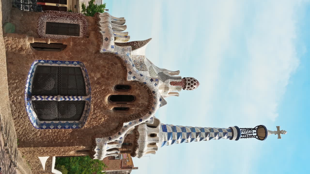 Park Guel, building with unusual architectural style, Barcelona, Spain. Vertical view