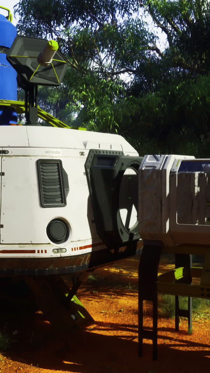 Spacecraft in a bright forest under daylight