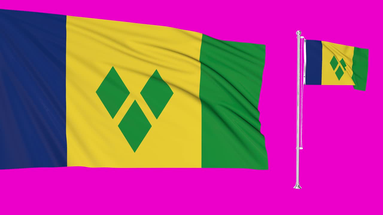 pantalla verde santo vincent y las granadinas dos banderas agitando vincentán estandarte animación 3d clave de croma