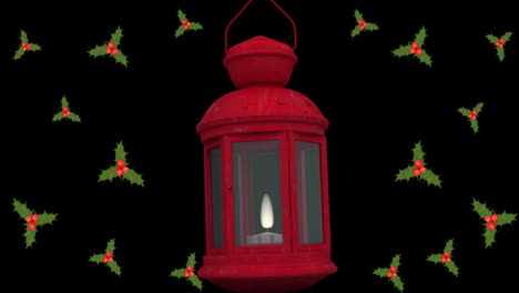 animación de linterna de navidad sobre fondo negro con santo flotante