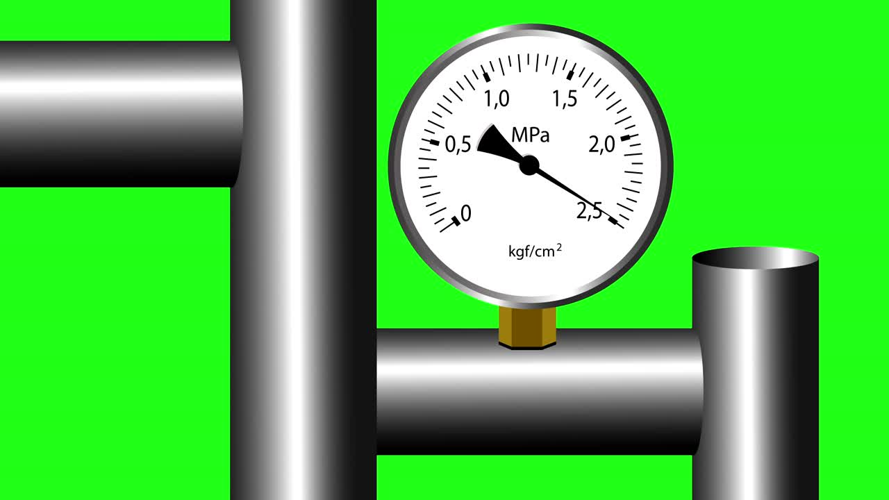 gas manometer working. Green screen background. 4k animation.