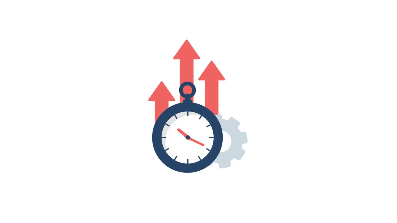 Animated Stopwatch, Gear, and Up Arrows Icon for Efficiency