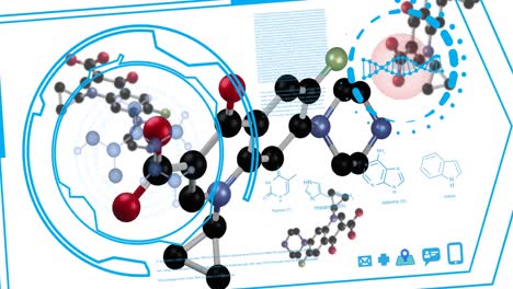 Animation-of-data-processing-and-molecule-on-white-background