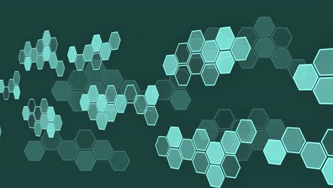 animación del procesamiento de datos científicos con hexágonos sobre fondo verde.
