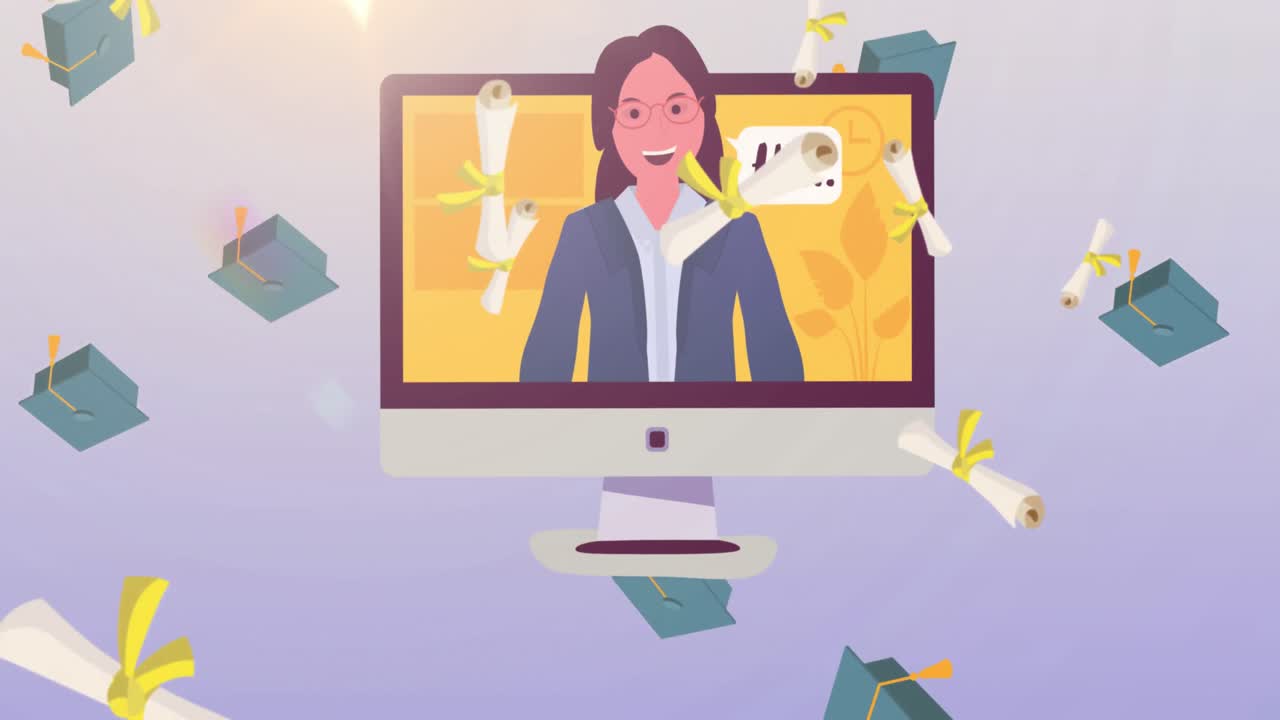 Animation of school items icons moving on pink background