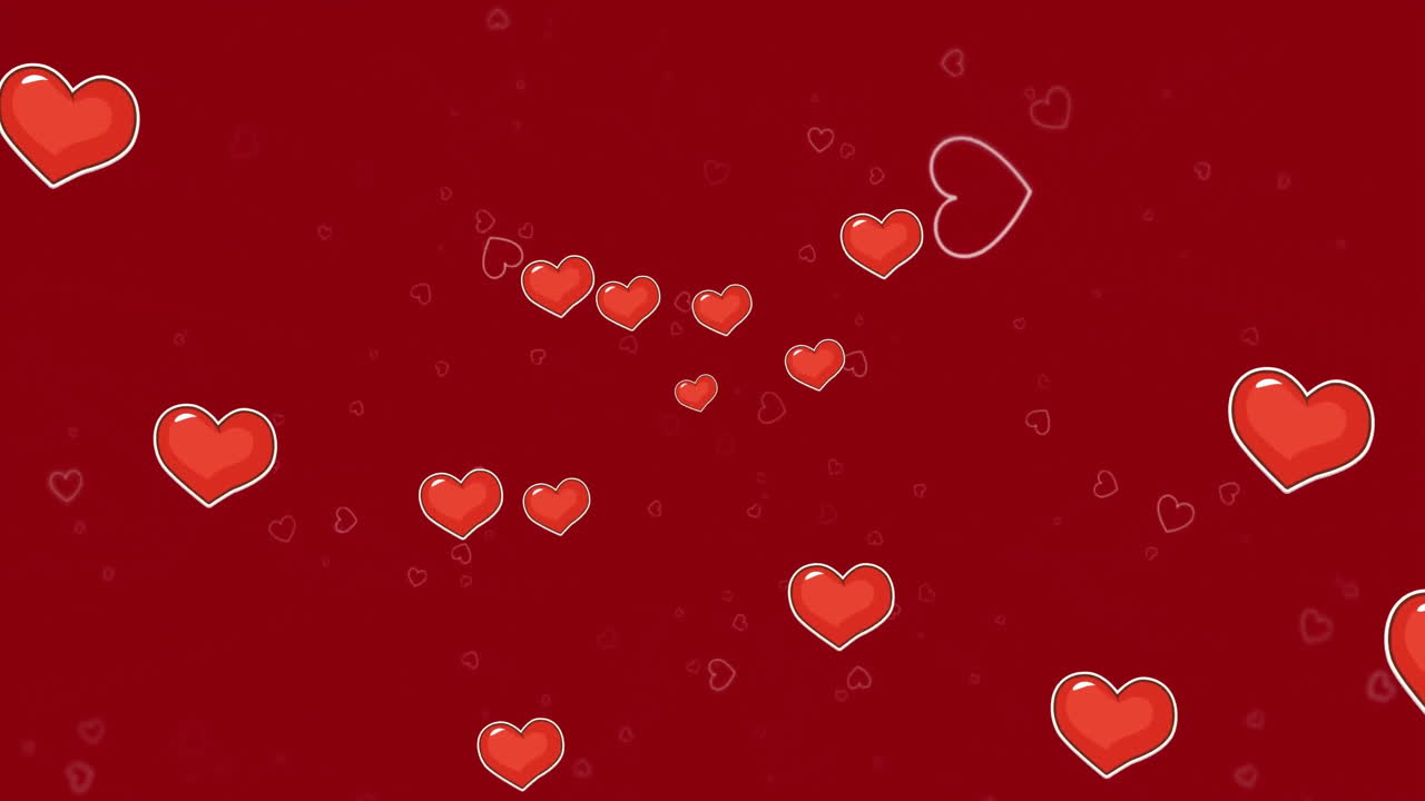 Animazione di cuori rossi su sfondo rosso.