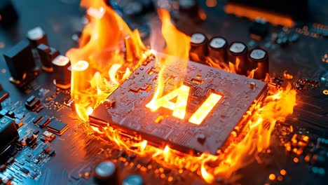 a computer chip on fire with the word ai written on it