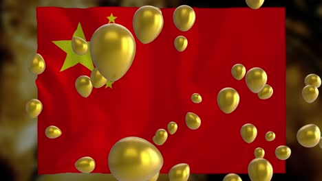 Animation-Von-Luftballons-über-Der-Flagge-Chinas