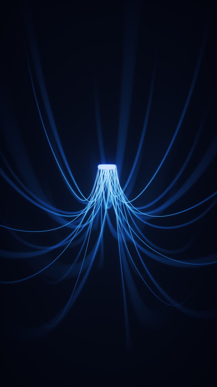 Linee al neon luminose sospese, rendering 3D