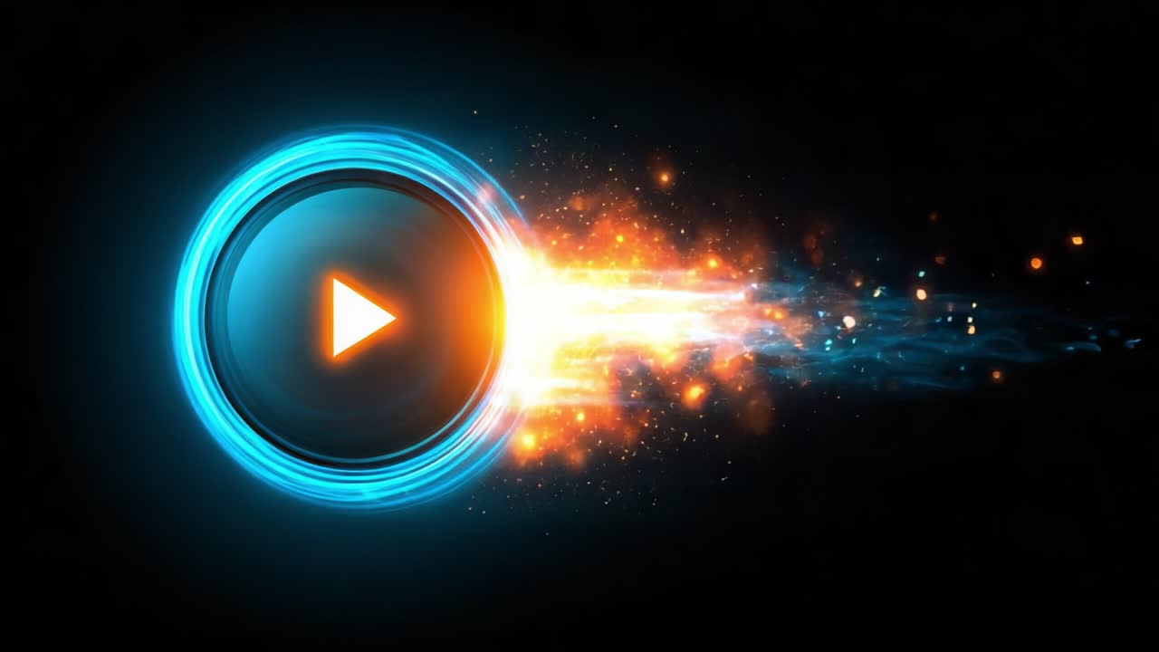 Vibrant Animation of a Play Button Surrounded by a Dynamic Burst of Colorful Sparks in Motion, Creating an Eye-Catching Visual Experience for Digital Media and Interface Design