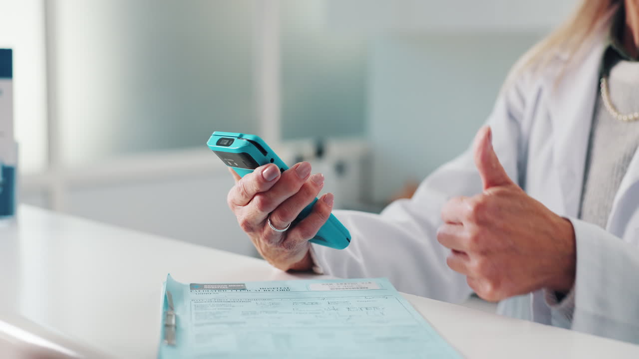 Doctor using smartphone in clinic