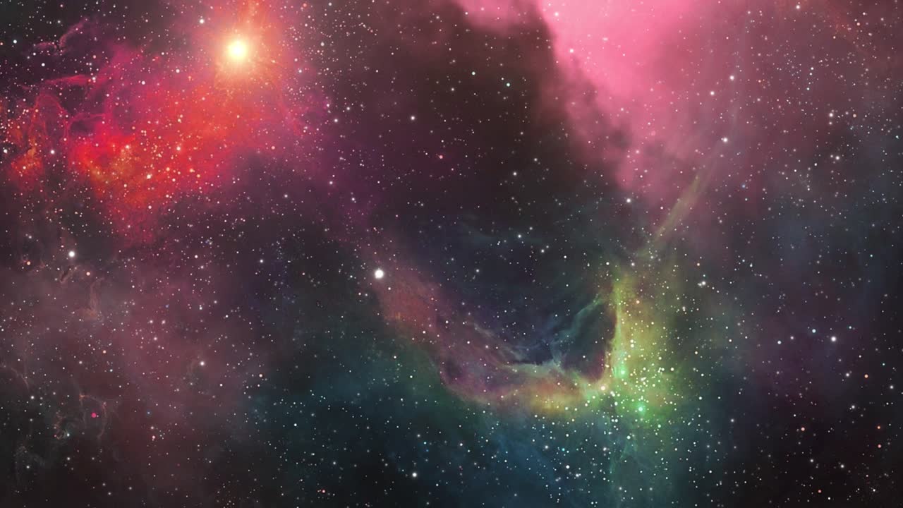 animation of flying towards nebula gas in space 4k